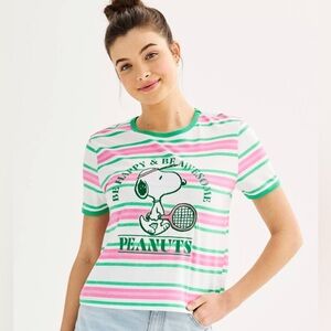 NEW Peanuts Snoopy Happy and Awesome Striped Graphic Tee. XL